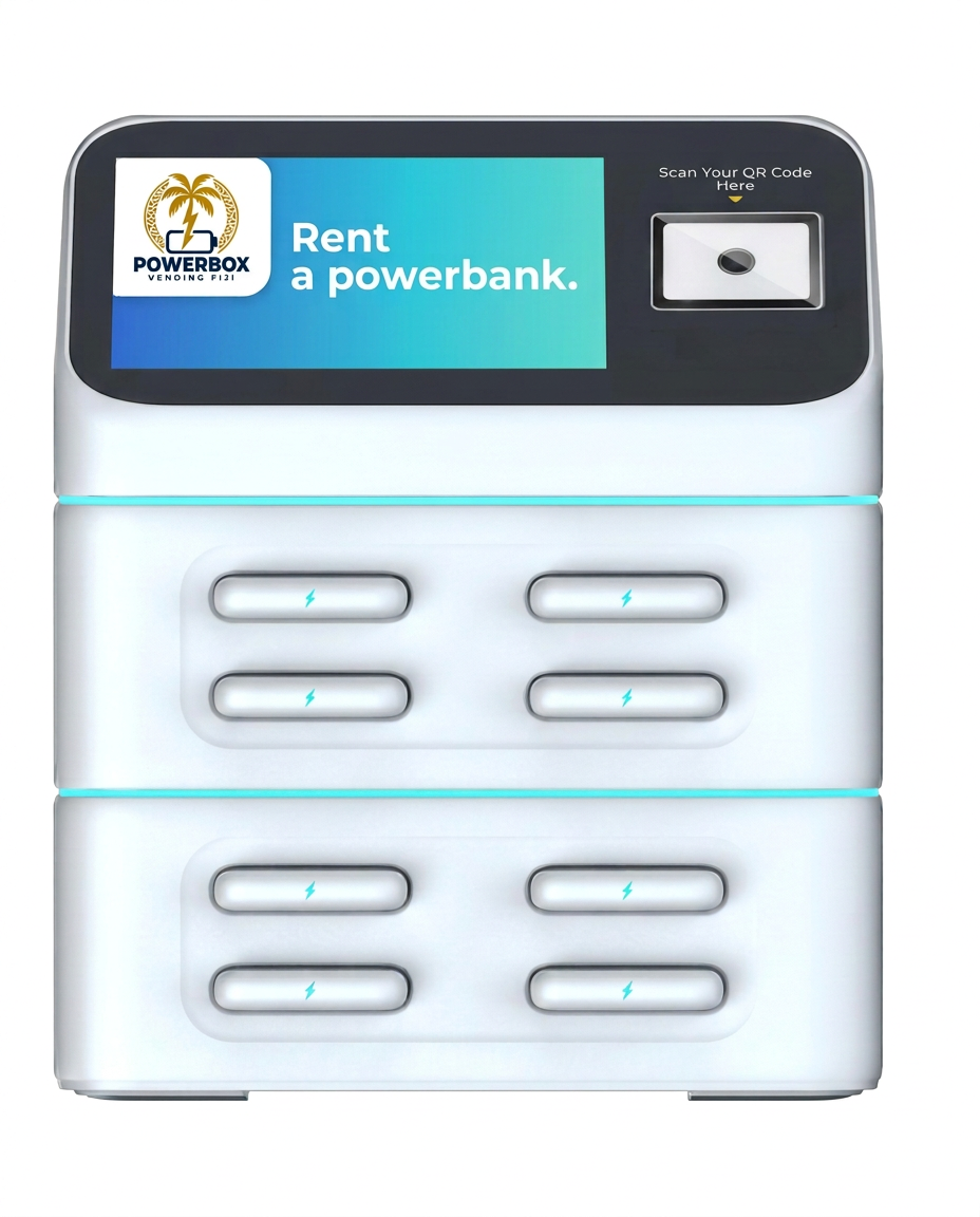 PowerBox Vending Fiji eight-slot charging station with QR code scanner