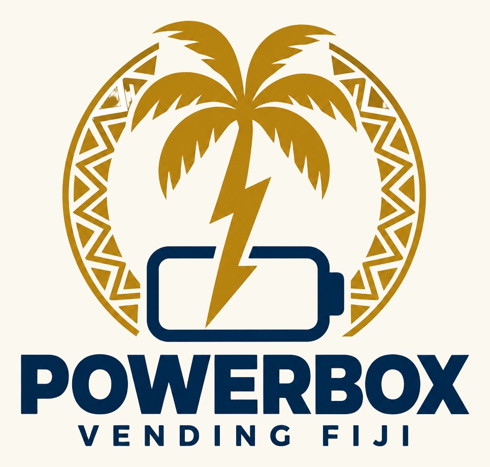 PowerBox Vending Fiji — palm tree and battery logo